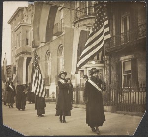 A group of suffragists march in Washington, D.C on February 14, 1917. Hazel Hunkins, of Billings, leads the way. Photo Credit: National Woman's Party Records, Group I, Container I:160, Folder: Pickets, 1917. Accessed via American Memory, Library of Congress.