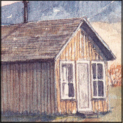 Sketch of the Russell Honeymoon Cabin courtesy of the State Historic Preservation Office.