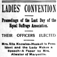 "Ladies' Convention" details elected officers and goals as reported in The Anaconda Standard, November 20th, 1896, p. 6. Click image for full page.