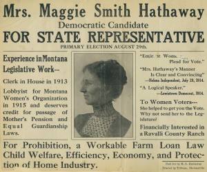 Maggie Smith Hathaway outlined her positions on Prohibition, Child Welfare, and a "Workable Farm Loan Law" in this 1916 campaign flier. 