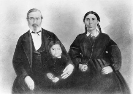 Culbertson family portrait, c. 1863: Alexander on left, with arm around young Joe, and Natawista on the right