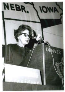 Gretchen Billings, shown here addressing an unidentified national convention, spoke "for people who had no voice," just as she did through the aptly named People's Voice, the Helena-based newspaper she ran with her husband Harry. Montana State University Library, Merrill G. Burlingame Special Collections, Collection 2095. Series 8, Box 18
