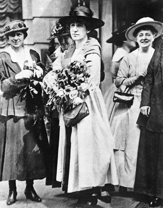 When this photograph of Jeannette Rankin was taken in Washington, D. C., in April 1917, she was at the beginning of what appeared to be a very promising political career. Her unpopular votes against the U.S.'s entry into World Wars I and II would bring an end to her political aspirations but would ultimately earn her widespread respect for adhering to her principles. 