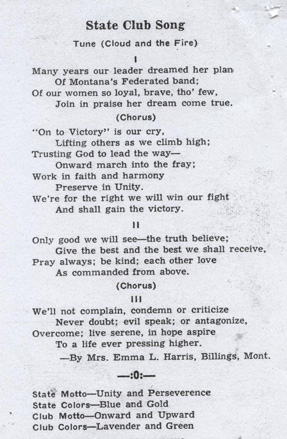 In 1947, the MFCWC met in Anaconda for their annual convention on July 16th and 17th. This song appeared in the program. Courtesy of MHS Vertical File: Afro-American, Colored Women's Club Programs.