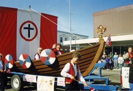 Members of the Daughters of Norway celebrated their heritage with this float at the Nordicfest Parade, in Libby, Montana, on September 13, 1997.