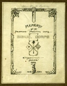 Cover of a commemorative booklet: "Memento of the Telephone Operating Units ...  Christmas ... France. 1918