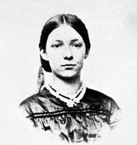 Formal portrait (just head and shoulders) of Martha Edgerton, c. 1863.